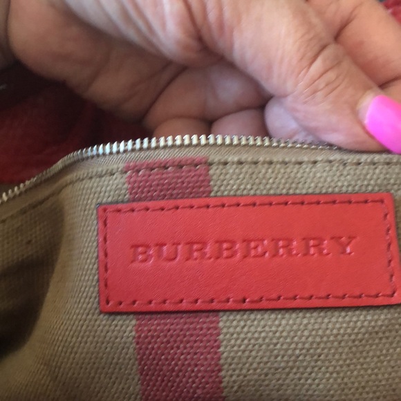 AUTHENTIC MAIDSTONE TOTE LEATHER AND HOUSE CHECK CANVAS RED BURBERRY - Picture 10 of 16